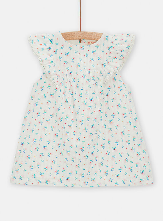 Ecrufarbenes Kleid mit Blumenmuster für Baby-Mädchen TICLUROB3 / 24SG09O3ROB001