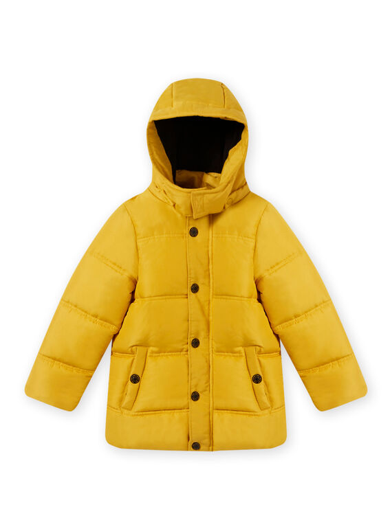 Einfarbige gelbe Daunenjacke mit Kapuze für Kind Junge MOGRODOU5 / 21W90263D3E106