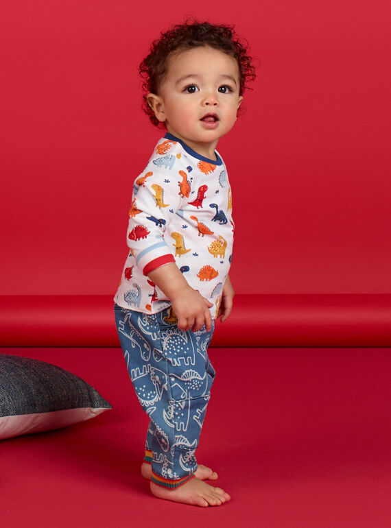 Wendbarer weißer und roter Dinosaurier-Print Baumwolle Baby-Boy-T-Shirt LUCANTEE2 / 21SG10M2TML000