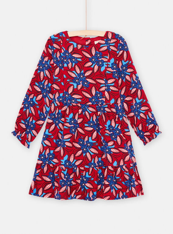 Kleid mit karminrotem Hintergrund und Blumenprint, Mädchen SAFOROB1 / 23W901K2ROBF504