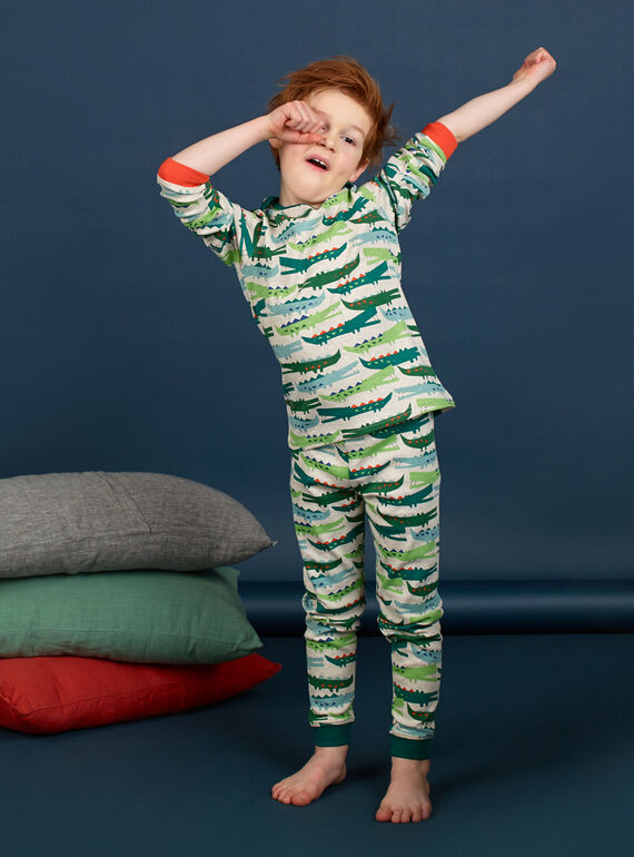 Kinderpyjama mit Krokodildruck in Rippenoptik für Jungen LEGOPYJCROC / 21SH1211PYJA010