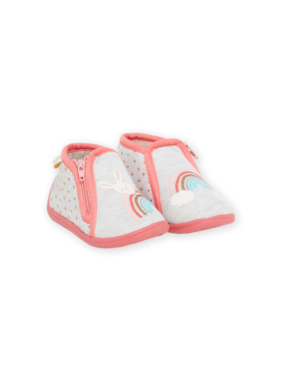 Graue und rosafarbene Baby Mädchen Booties mit Regenbogen- und Kaninchenmuster NIPANTRAINBO / 22KK3722D0A943