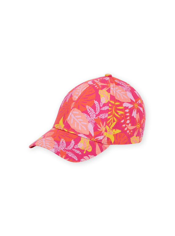 Rosa fuchsiafarbene Mütze mit Blumendruck Kind Mädchen NYACAP4 / 22SI01C7CHA304