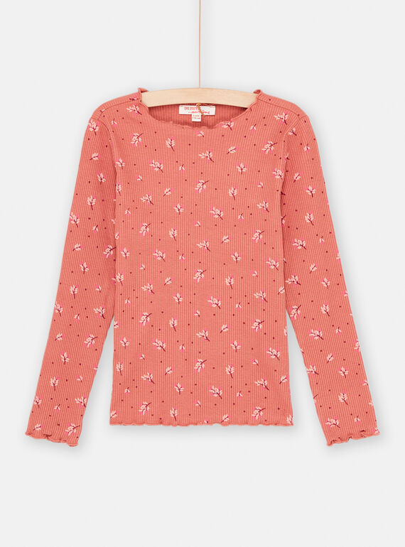 T-Shirt Terracotta mit Blumenprint, Mädchen SAJOUTEE2 / 23W901G3TMLE415