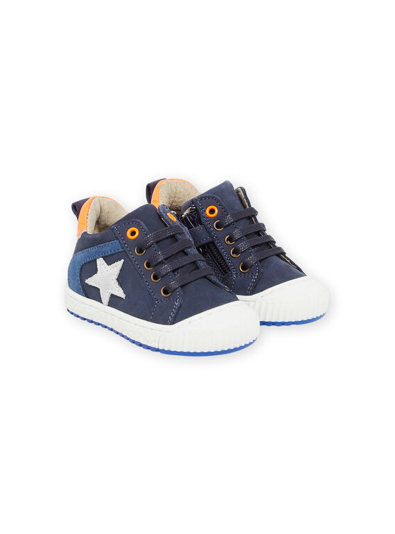 Sneakers aus marineblauem Leder mit fluoreszierenden Details PUBASFLUO / 22XK3883D3Q070