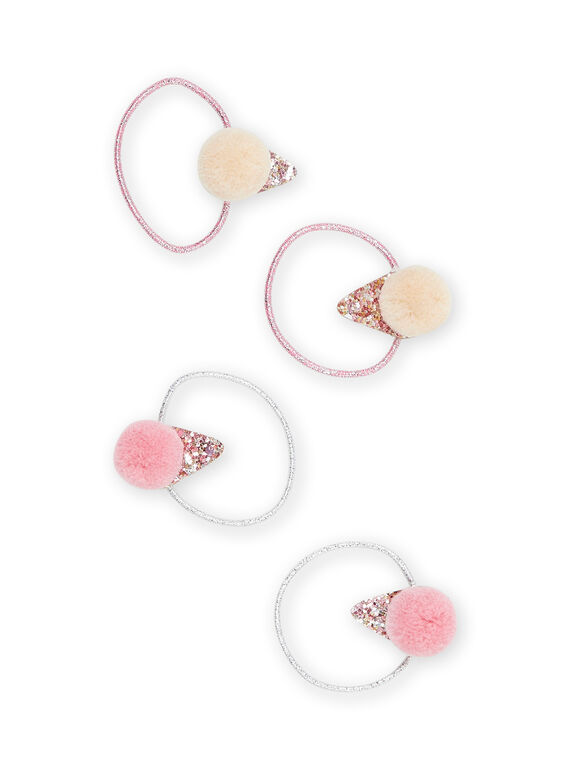 Set aus 4 rosa und silberfarbenen Haargummis mit Pailletten. RYAJOELA7 / 23SI01B2ELA307