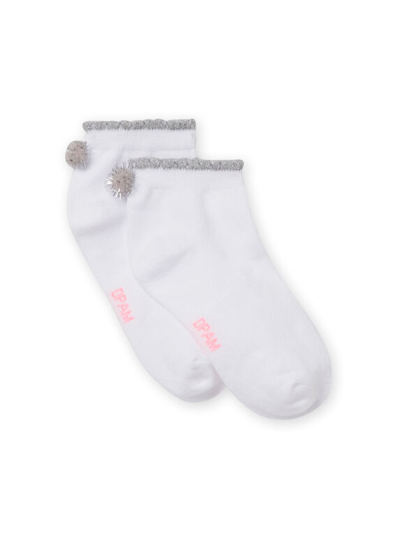 Weiße Socken mit grauen Bommeln Kind Mädchen NYAJOSCHO1C / 22SI0165SOQ000