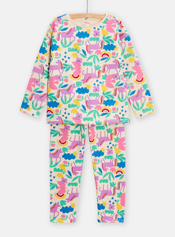 Ecrufarbener Pyjama mit grafischem Print für Mädchen TEFAPYJUNI / 24SH1144PYJ003