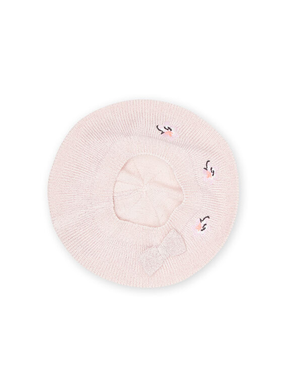 Baby Mädchen puderrosa gestrickte Baskenmütze mit floraler Stickerei NYIMOBON / 22SI09N1BOND327
