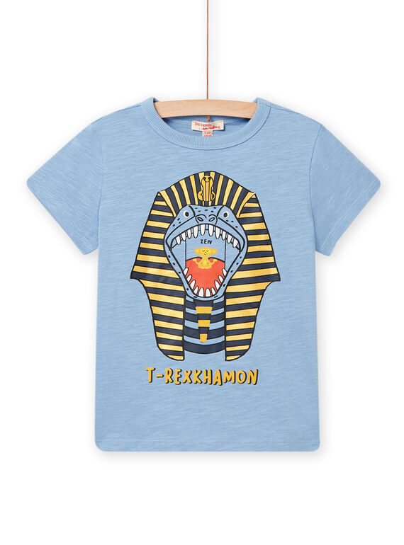 Blaues T-Shirt für Kind Junge mit ausgefallenem T-Rex-Motiv NOSANTI2 / 22S902S4TMC216