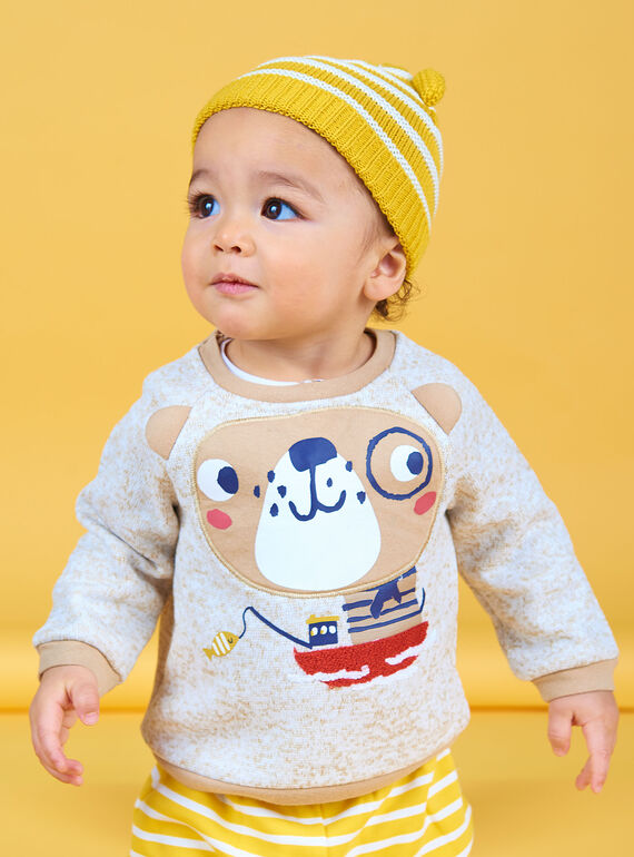 Sweatshirt eines kleinen Jungen mit beigem Heidekraut LUNOSWE / 21SG10L1SWEA010