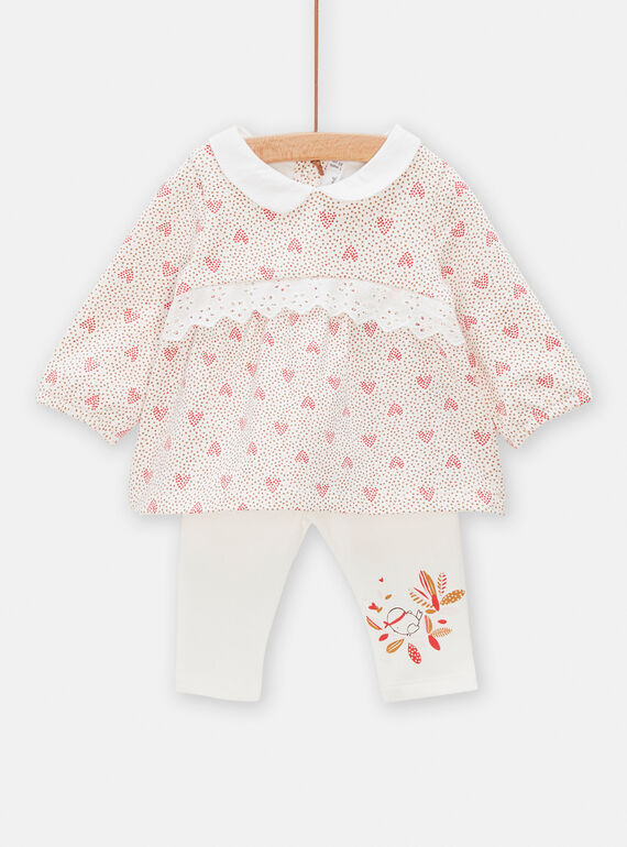 Set in cremeweiß und rosa mit Kleid und Leggings für Baby-Mädchen TOU1ENS2 / 24SF03H1ENSA001