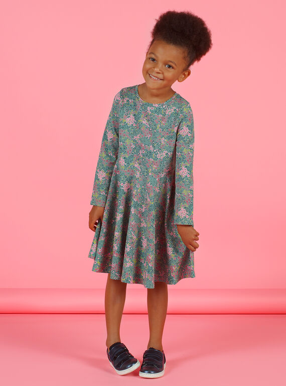 Kleid für Mädchen in Khaki und Rosa mit Blumendruck MAKAROB5 / 21W901I2ROB612