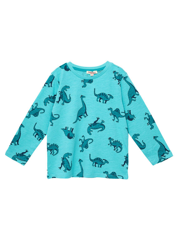 Türkisfarbenes langärmeliges T-Shirt mit Dinosaurier-Aufdruck als All Over JOJOTEE4 / 20S90244D32209