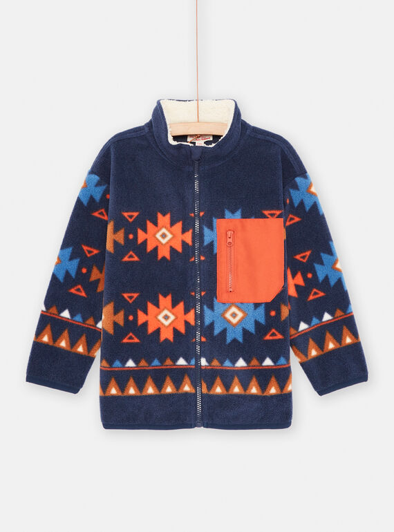 Nachtblaue Fleece-Weste mit Ethno-Print, Jungen SOJOGITEK1 / 23W902M2GIL705