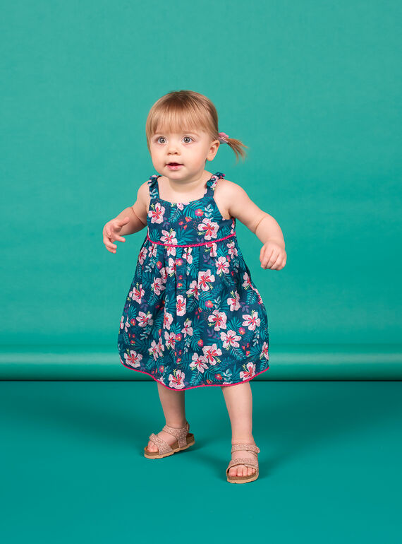 Baby Mädchen Petrol Blau Floral Print Kleid LIBONROB3 / 21SG09W3ROB716