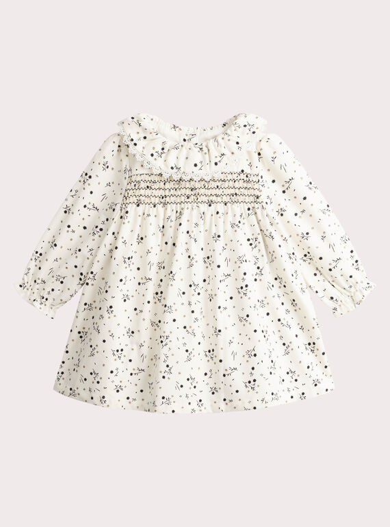 Ecrufarbenes Kleid mit Blumenmuster Baby-Mädchen VIPERROB1 / 24WG09R1ROB001