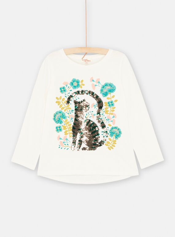 T-Shirt für Mädchen in Ecru mit Katzenanimation SADUTEE3 / 23W901P3TML001