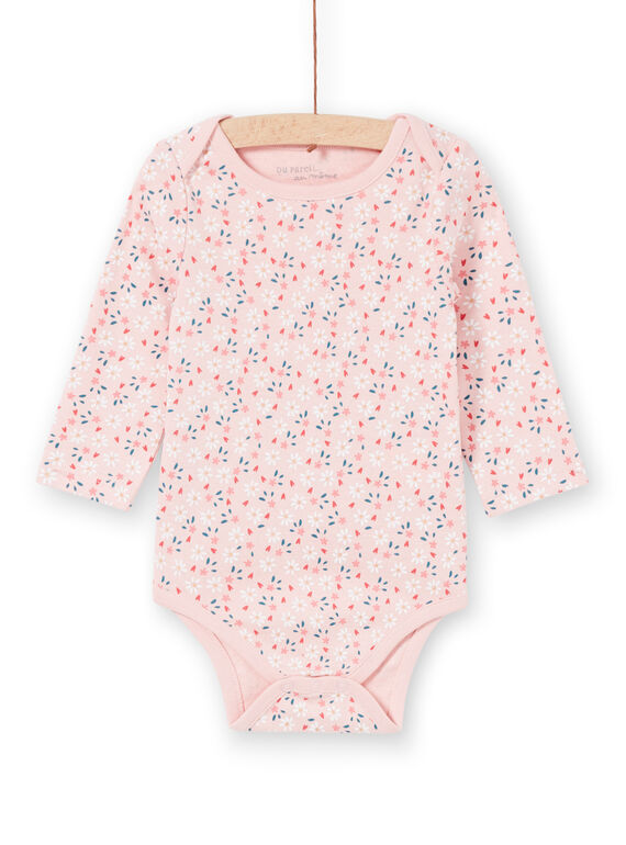 Rosafarbener langärmeliger Mädchen-Body mit Blumendruck LEFIBODPLU / 21SH132BBDLD329