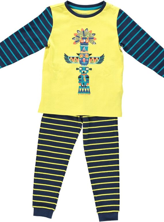 Gelber Kinderpyjama für Jungen, gerippt und gestreift JEGOPYJTO / 20SH12C2PYJ605
