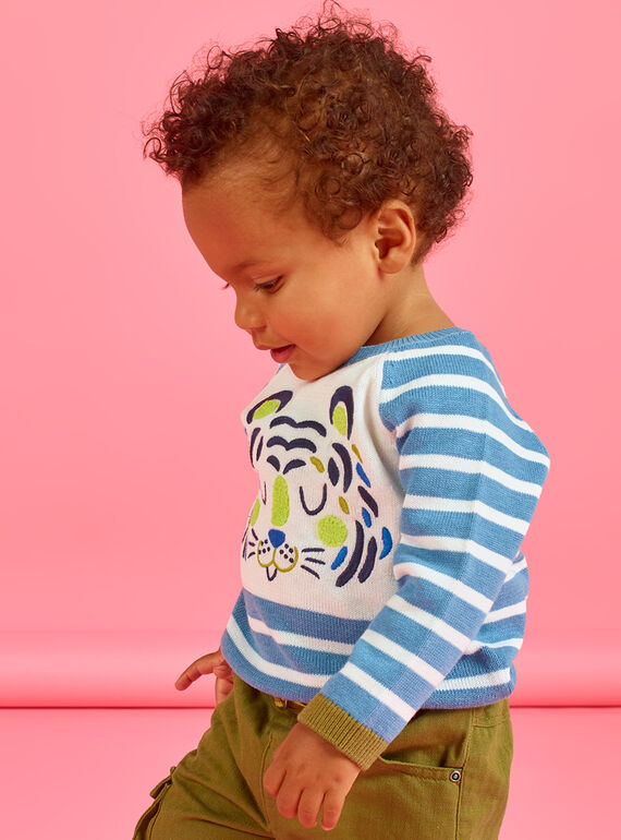 Himmelblauer und weißer Pullover für Baby Junge MUKAPUL / 21WG10I1PUL020