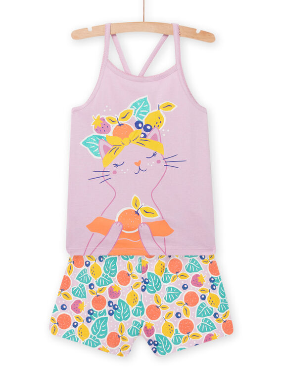 Fliederfarbenes Pyjama-Set für Kinder Mädchen mit Katzen- und Obstmotiv NEFAPYJFRU / 22SH11H7PYJH700