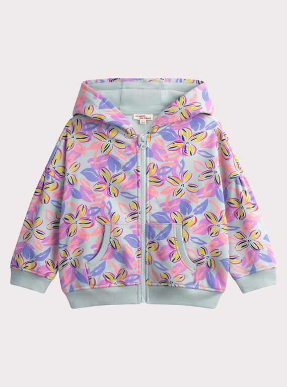 Blaues Kapuzen-Sweatshirt mit Reißverschluss mit Blumenprint WAJOHOJOG1 / 25S901I1JGHC206