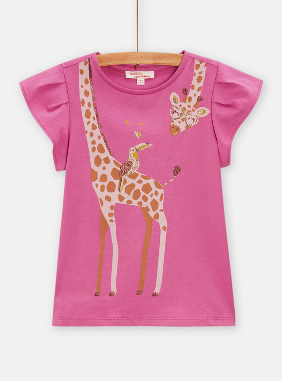 Rosa T-Shirt mit Giraffe und Tukan für Mädchen TACRITI3 / 24S901L2TMC310