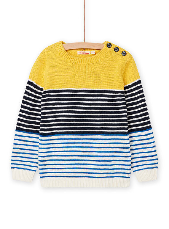 Gelber, nachtblauer und blauer Matrosenstrickpullover für Kinder Jungen NOJOPUL2 / 22S90273PUL102