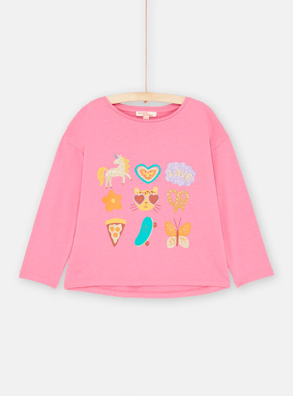 Rosa T-Shirt mit Fantasiemotiven für Mädchen SAVERTEE2 / 23W901J1TML030