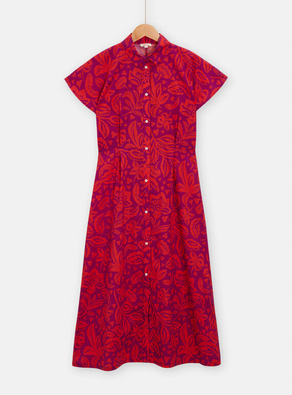 Hemdkleid mit Blumenprint für Frauen in Violett und Rot TAMUMROB1 / 24S993R1ROB712