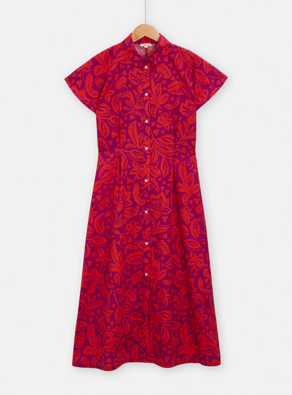 Hemdkleid mit Blumenprint für Frauen in Violett und Rot TAMUMROB1 / 24S993R1ROB712