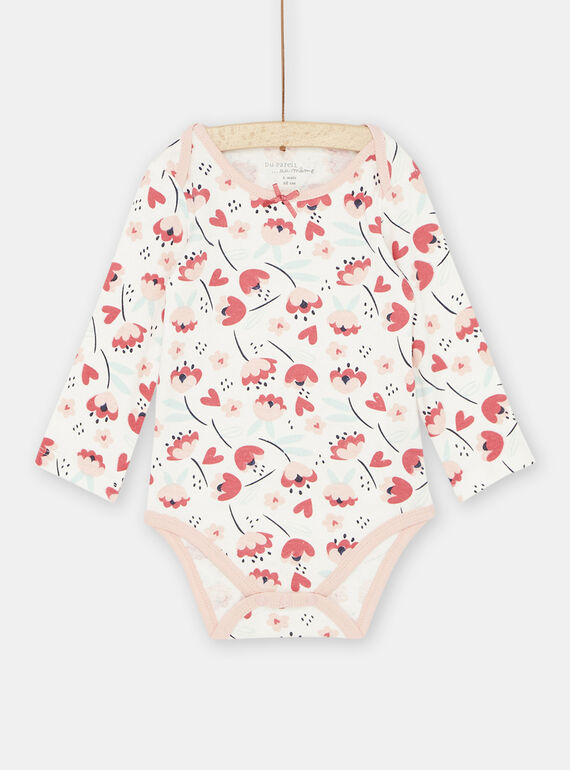 Body in Ecru und Rosa mit Mohnblumenprint, Baby, Mädchen SEFIBODMAX / 23WH1361BDL001