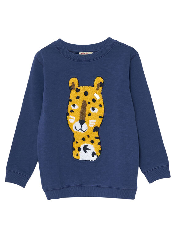 Blaues Sweatshirt für Jungen, mit Rundhalsausschnitt und Panther JOTROSWE / 20S902F1SWEC205