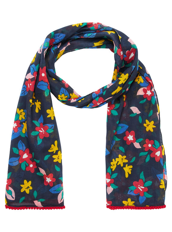Marineblauer Mädchenschal mit mehrfarbigem Blumenmuster JYAGRAFOUL / 20SI01E1FOUC243