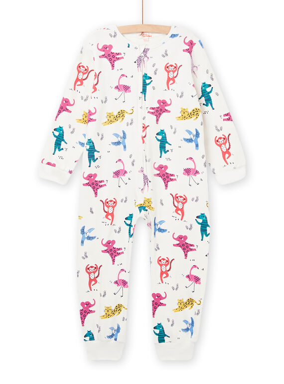 Ecru Fleece-Overall mit buntem Tierprint Kind Mädchen MEFACOMBAOP / 21WH1191D4F001