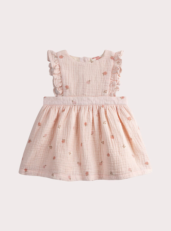 Baby girls' pink cotton gauze dress WILANROB2 / 25SG0944ROBD326