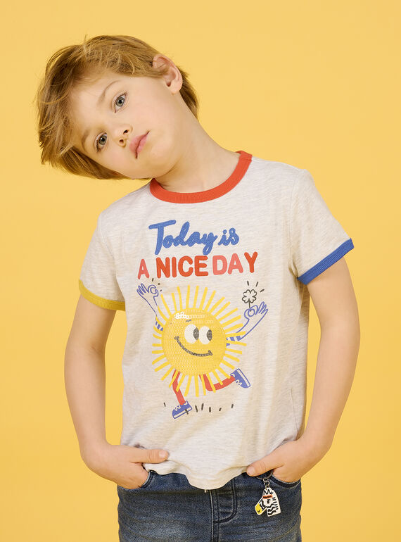 Grau meliertes T-Shirt mit Sonnenmotiv für Kinder Junge NOLUTI1 / 22S902P2TMCJ920