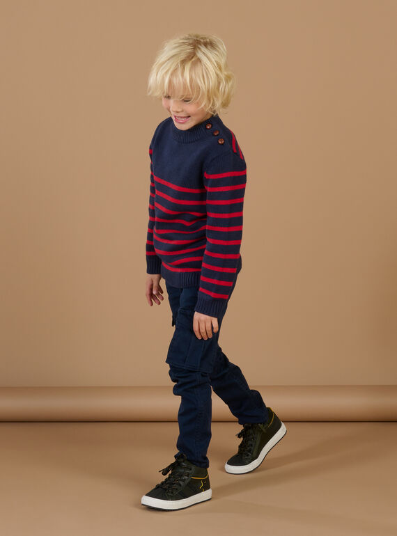Nachtblauer Pullover mit roten Streifen POJOPUL3 / 22W902D3PUL705