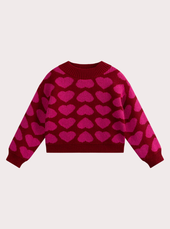 Roter Pullover mit Jacquard-Motiv für Mädchen VAKOPULL / 24W90131PULF529