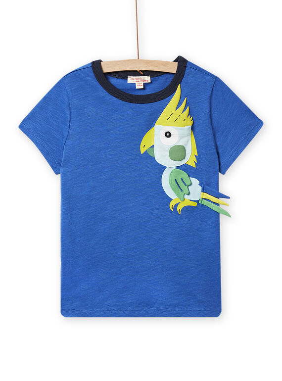 Englisch-blaues T-Shirt mit Papageien-Animation, Kind Junge NOGATI3 / 22S902O1TMC702