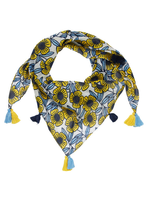 Baumwollschal mit blauen und gelben Blumen für Mädchen JYATROFOUL / 20SI01F1FOU001