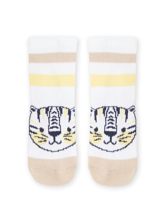 Weiße Socken mit Tigermuster und Streifen. RYUNEOCHO / 23SI1071SOQ000