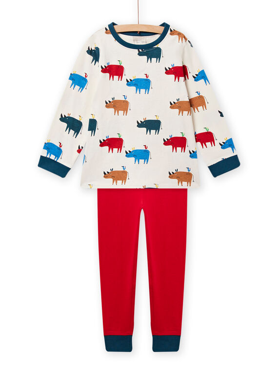 Pyjama-Set für Kinder Junge mit Nashornmotiv in Rot und Ecru NEGOPYJRINO / 22SH12G8PYJ003