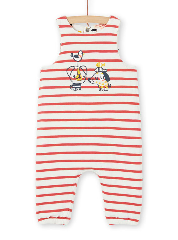 Wende-Latzhose ecru und rot aus Baumwolle baby boy LUNOSAL / 21SG10L1SAL001