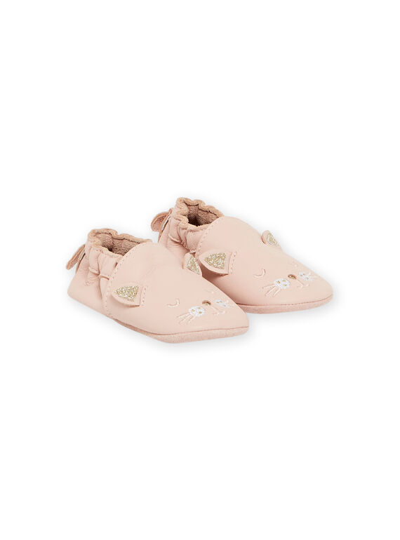 Hausschuhe rosa weiches Leder mit Katzenmuster Baby Mädchen MICHOCHAT / 21XK3721D3S030