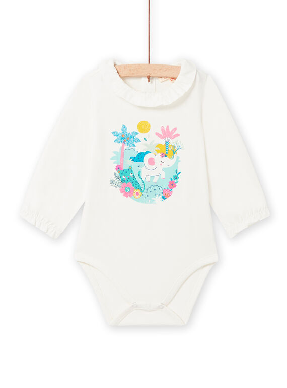 Bodysuit mit Rüschenkragen in Ecru mit Aufdruck für Baby Mädchen NIGABOD / 22SG09O1BOD001