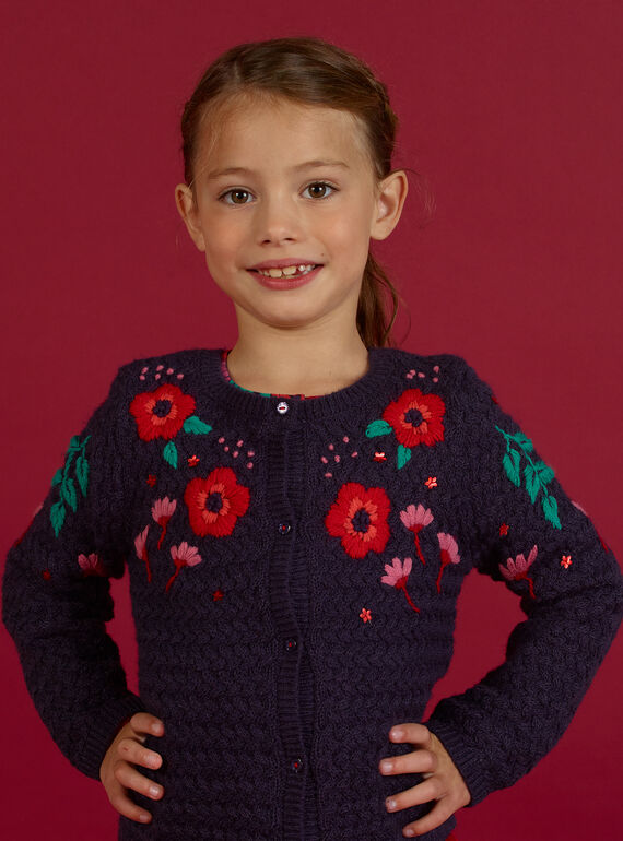 Langärmelige Baby-Mädchen-Strickjacke mit floraler Stickerei MAFUNCAR2 / 21W901M1CARH703