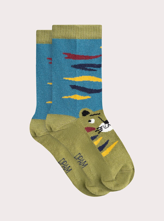 Türkisfarbene Socken mit Tigermotiv für Jungen VYOJOCHO2 / 24WI02G3SOQC235