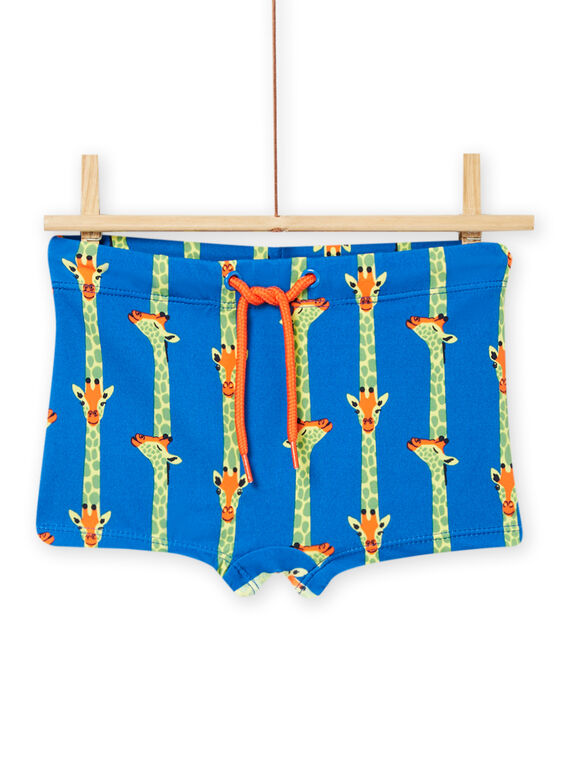 Badeanzug für Kind Junge blau mit Giraffenaufdruck NYOMERSHOGI / 22SI02L3MAI702